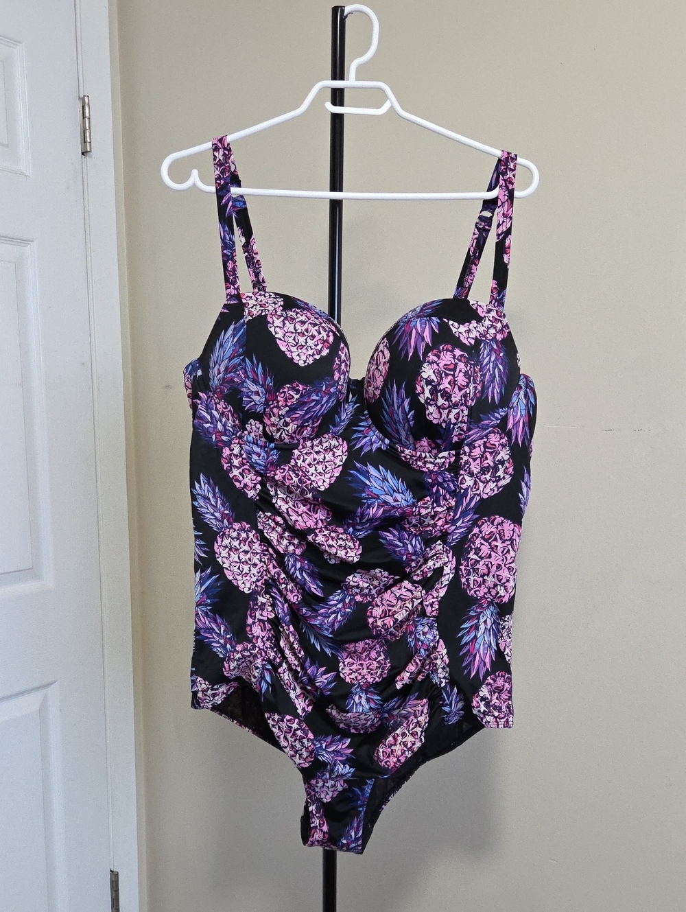 torrid Plus Size Black One-Piece Swimsuit with Pink & Purple Pineapple Print